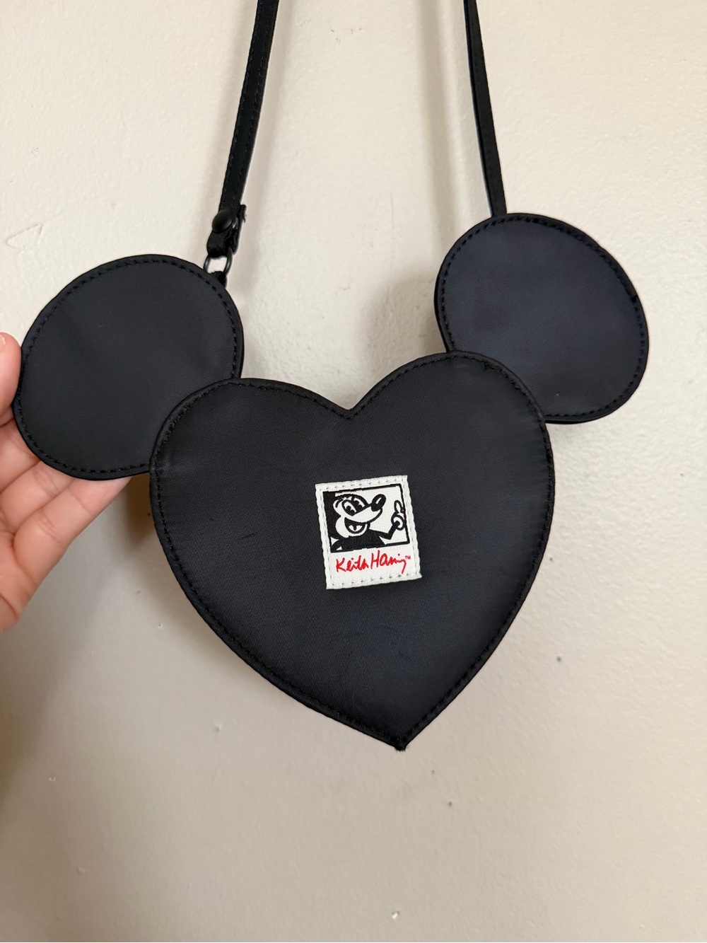 Kids Black Heart Mickey Ear Crossbody Bag